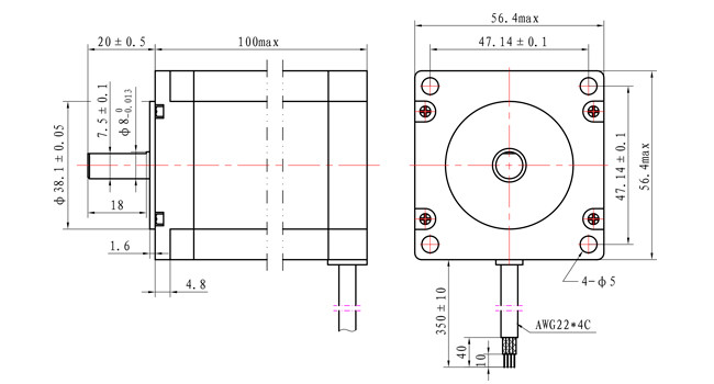 3.2N.m 57x57x100mm NEMA 23 425oz Stepping Motor 3.0A 57BYG Kit CNC