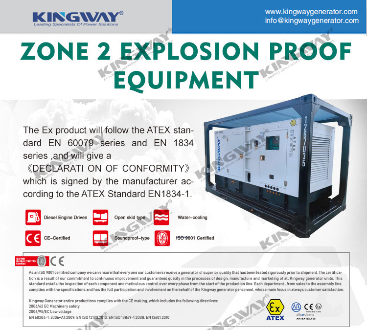 ATEX Zone 2 Diesel Engine Silent Explosion Proof Generator 50KW For Oil And Mining