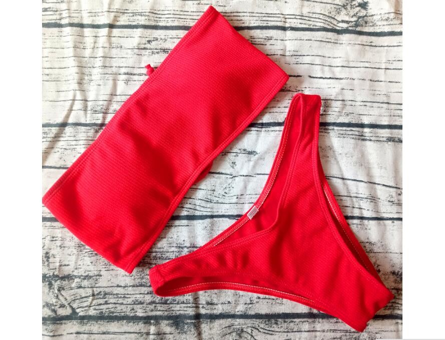 2019 Solid Bikini Brazilian Swimsuit Bikini Sexy Female Shoulder Swimsuit Bikini Suit Maillot De Bain Femme