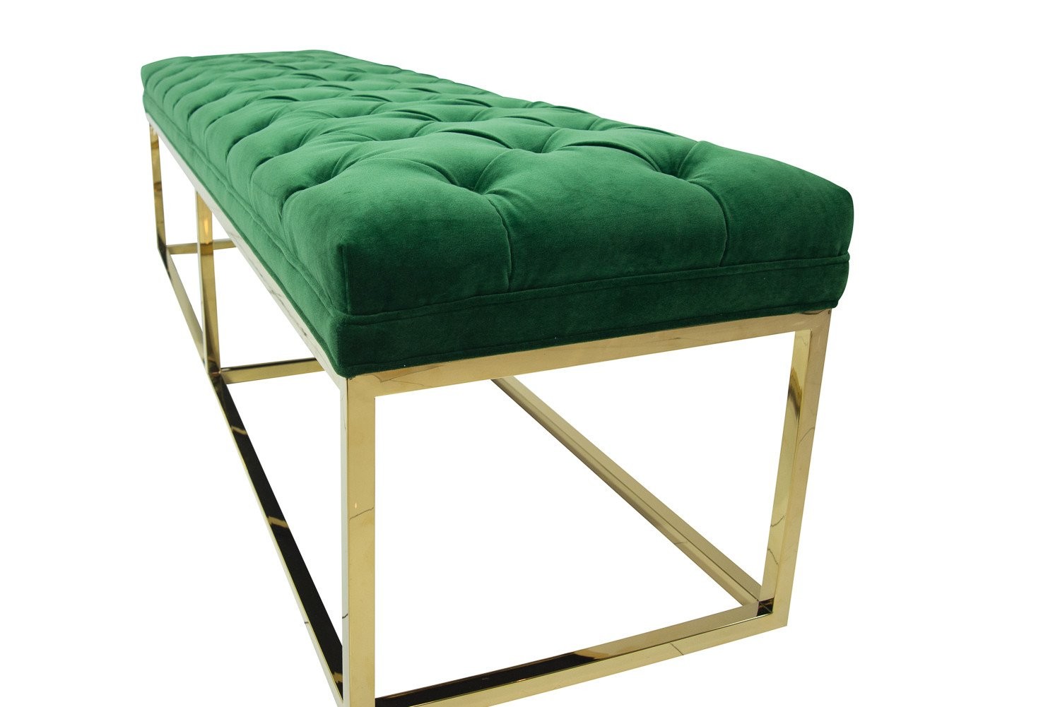 HOT sale modern classic green velvet fabric tufted upholstery bench stainless steel frame ottoman for wedding event