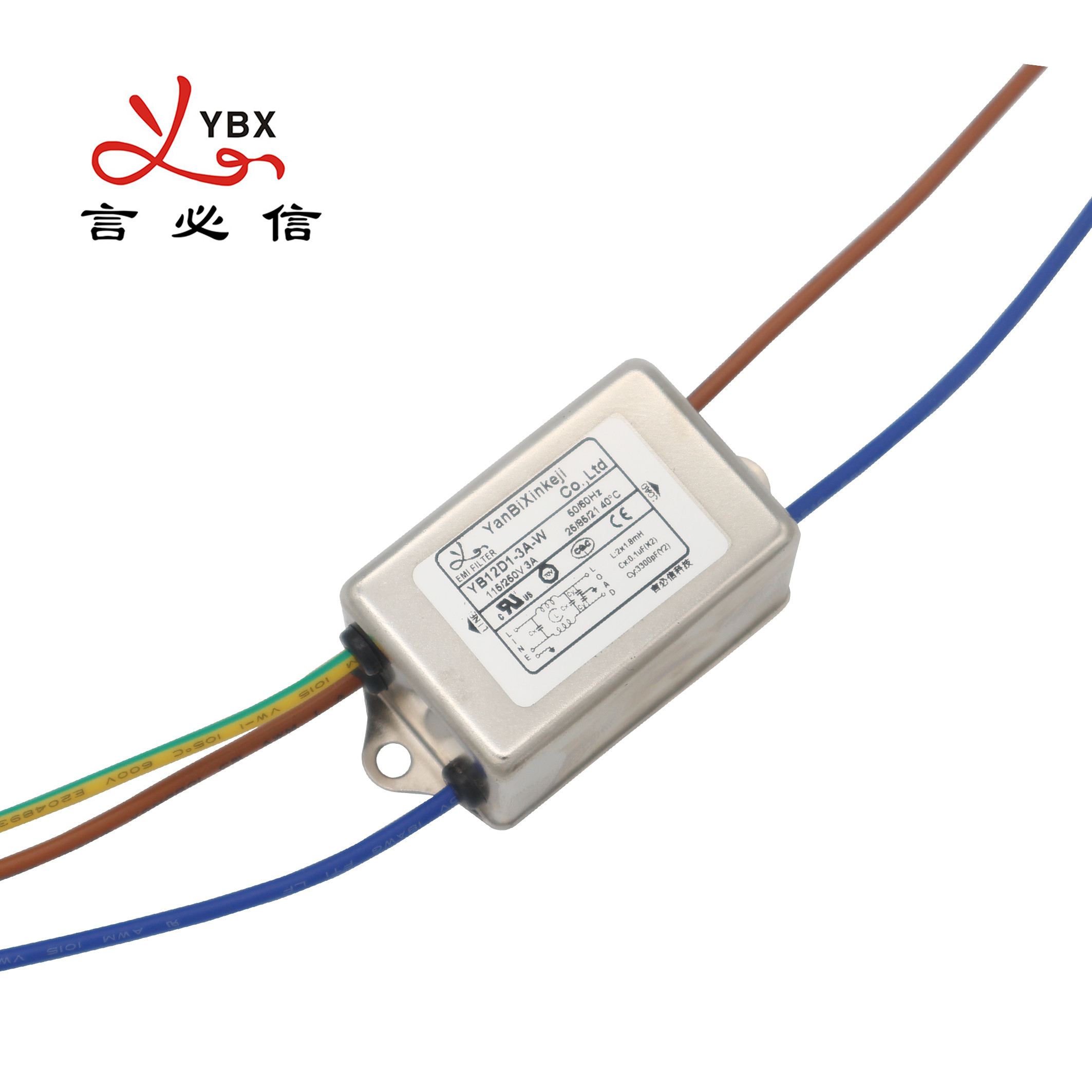 YB12D1 3A Wire Lead EMI Filter Single Phase Power Line Filter For Electromechanical Equipment