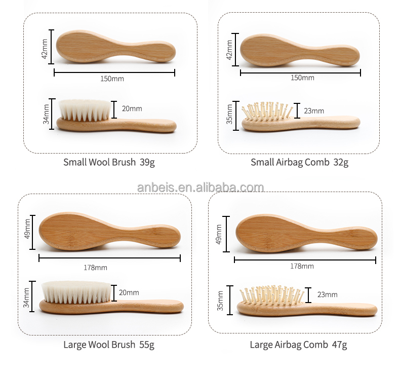 Customized Wood Baby Brush Set With Soft Bristles Natural Goat Hair 4Pcs
