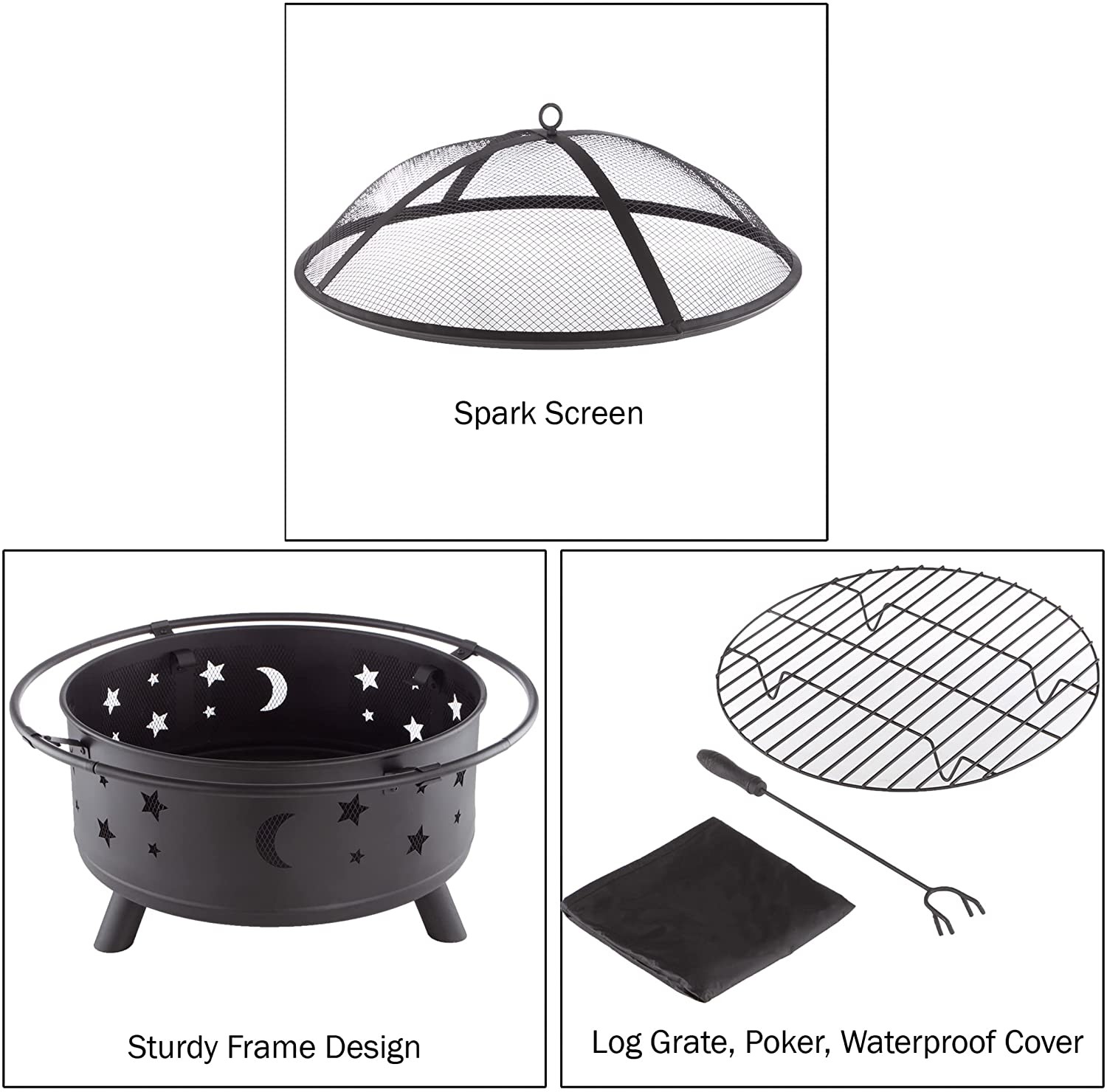 Wood Burning Charcoal Heating Stove 30 inch Round Star and Moon Firepit