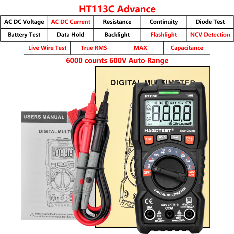 600uA 6000 Counts 600Ohm Digital Auto Range Multimeter