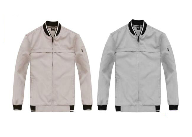 Beige Cotton Men's Bomber Jackets Knitted Ribbed Cuffs / Flight Jackets For Men