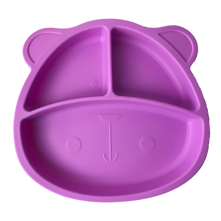 Baby Feeding Plate Set Silicone Customized Sizes Purple Bear Shape Eco Friendly Soft