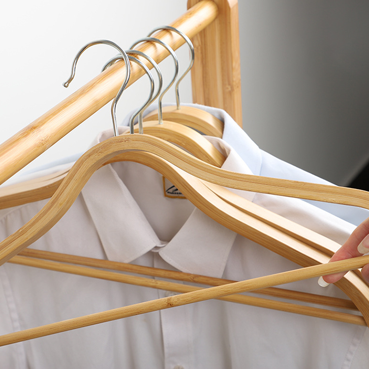 10 Pack Bamboo Hangers with 360-Degree Rotatable Hooks and Shoulder Grooves 44x21.5x2cm
