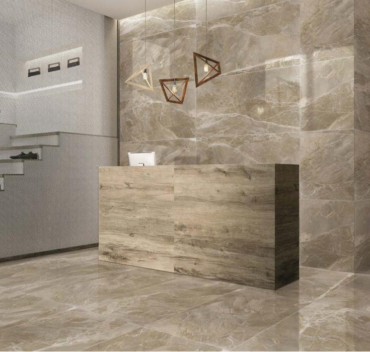 Brown Color Marble Look Bathroom Floor Tiles Chemical Resistant