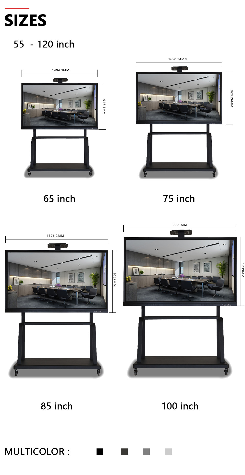 Anti Glare Multi-Touch Smart Whiteboard Interactive 55 Inch 4k 3840*2160