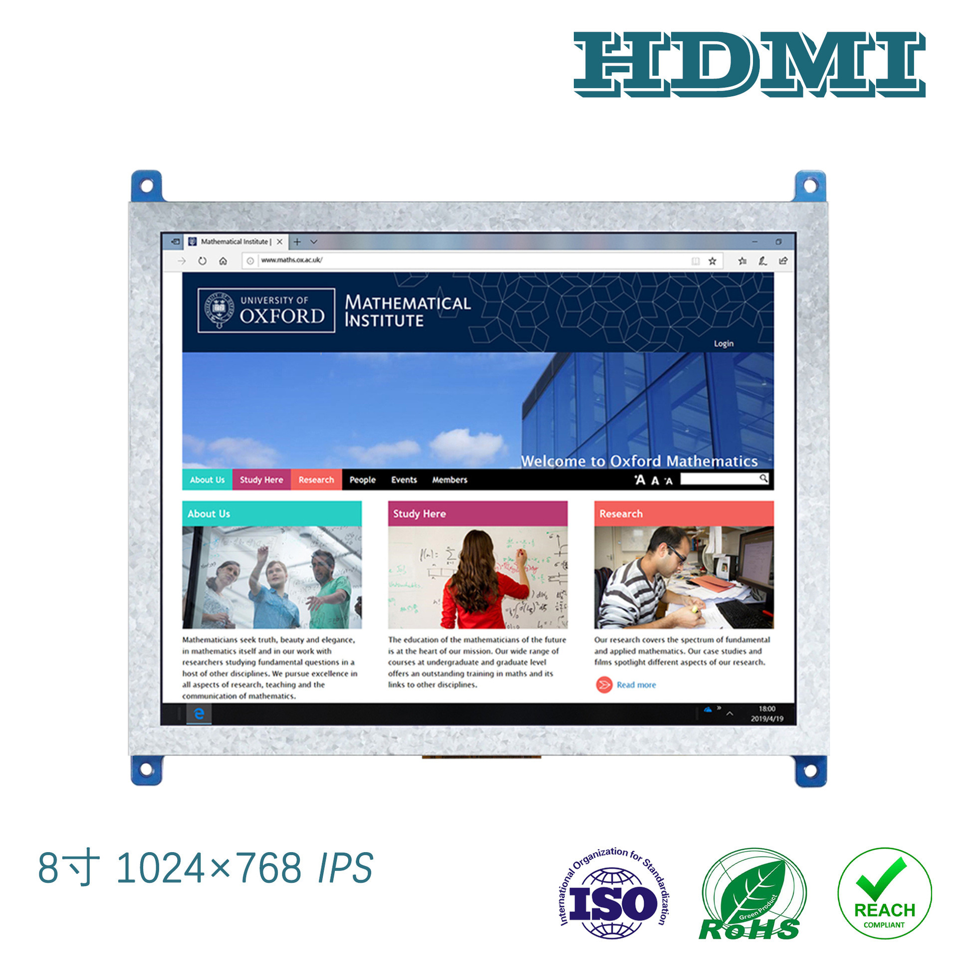 8 Inch TFT Display Module, With PCBA And Touch Panel, 1024X768 HDMI Interface 750c/D