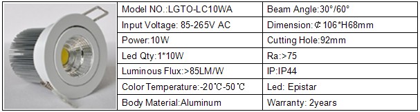20W high power COB led down light fixtures