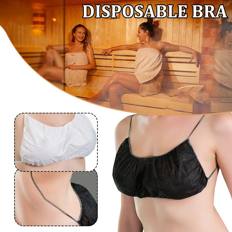 S&J Disposable Bra OEM High quality one piece bra black shoulder straps women sexy disposable non woven spa bra