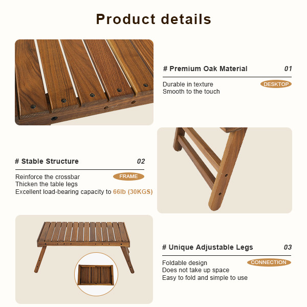 Oak Table For Camping With Foldable Legs Portable Folding Picnic Table