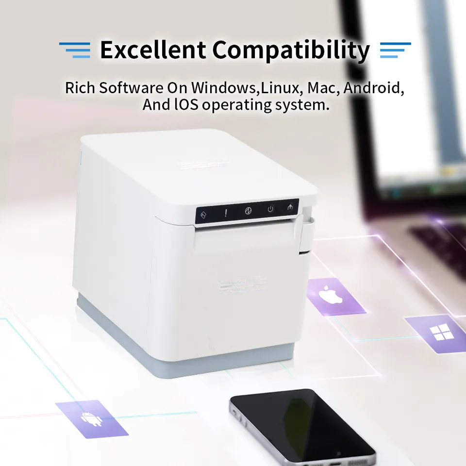 USB/LAN/Serial/BT/WIFI/Ethernet Connectivity 80mm Desktop Thermal POS Printer 150 KM Print Life