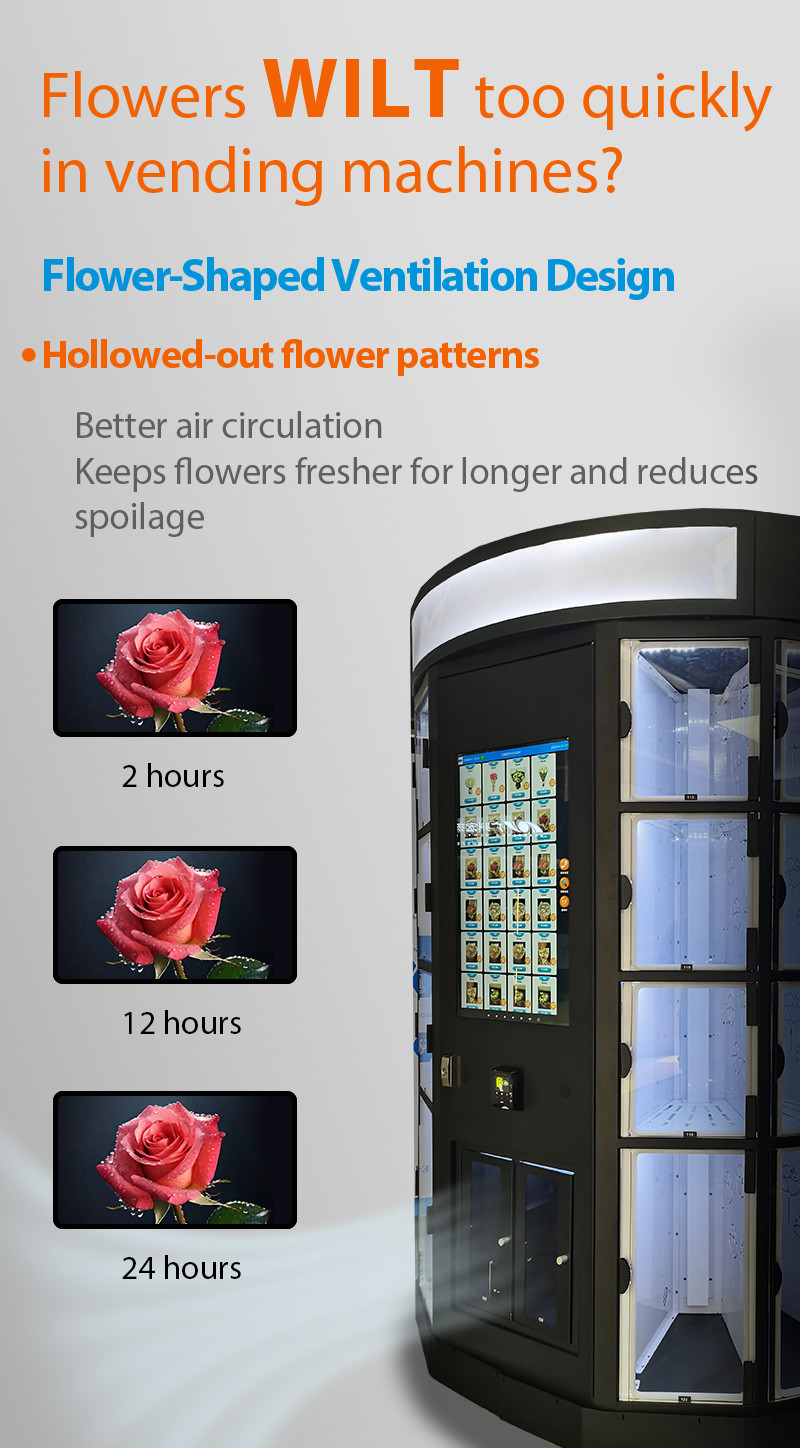 Daily Flower Vending Machine With Customized Light Box Logo 15℃ For Fresh Flowers Bouquets