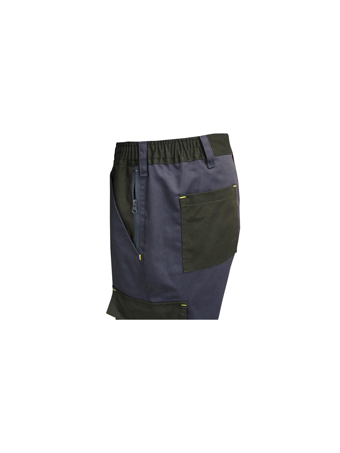 340 GSM 100% Cotton Black Contrast Navy Work Pants With Bellow Pockets Zipper Velcros