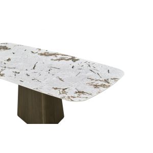 Rectangular Marble Metal Dining Table 2000mm Length With Column