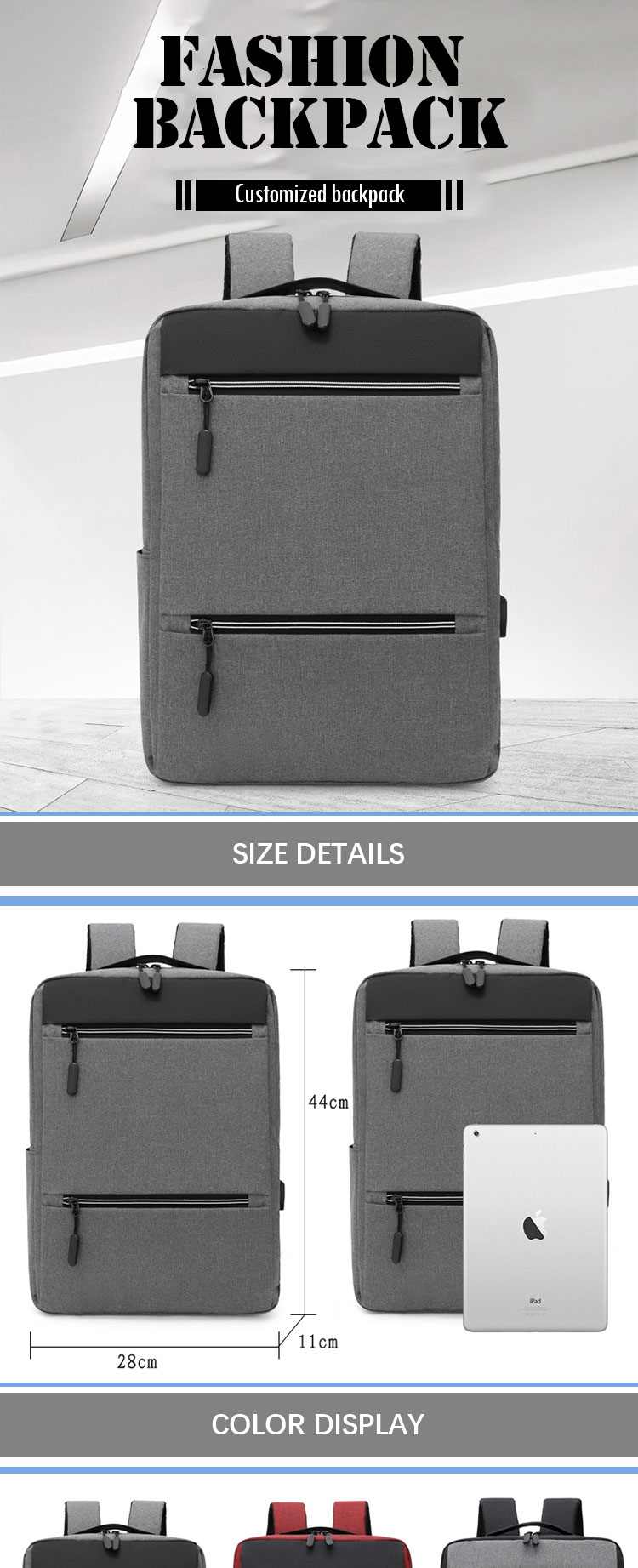 Waterproof Men Oxford Travel Backpack Theft Proof Customized Color Laptop Backpack
