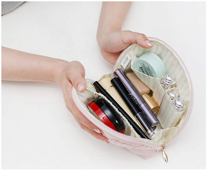 Large Capacity Cute Mini Portable Travel Pink Cosmetic Bag with Zipper
