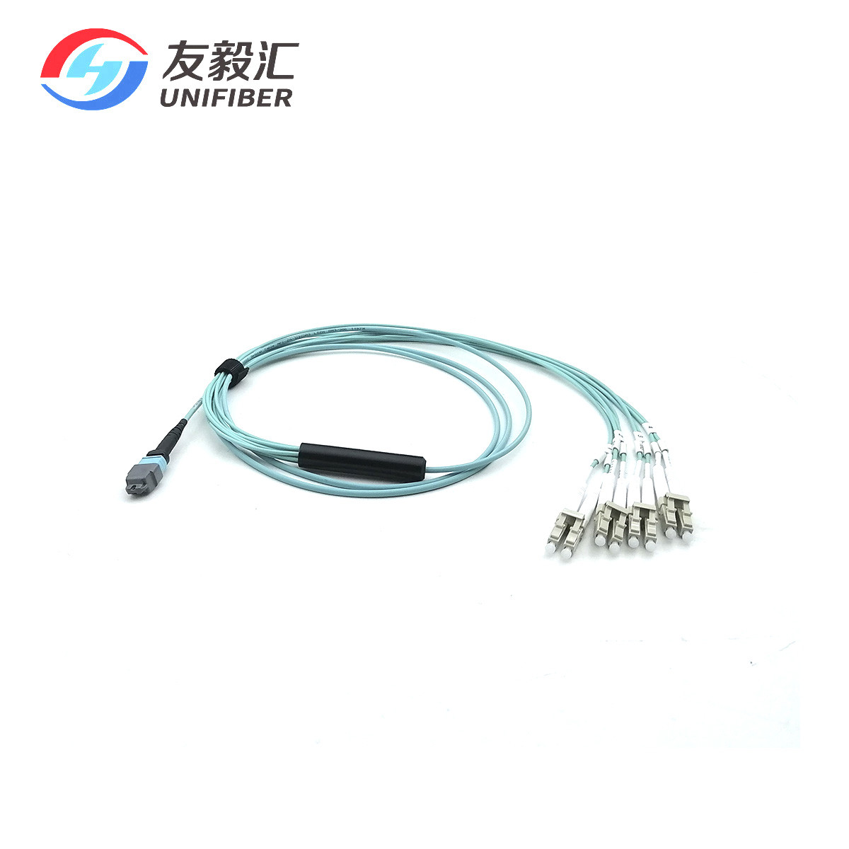 8 Core OM3 Multimode Patch Cable Aqua 2M MTP To LC Breakout Type B