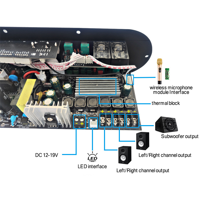 D800 Professional DJ/Karaoke Bluetooth Digital Amplifier Board 2.0 Channel 12V Rechargeable Subwoofer High/Low Tone High Power