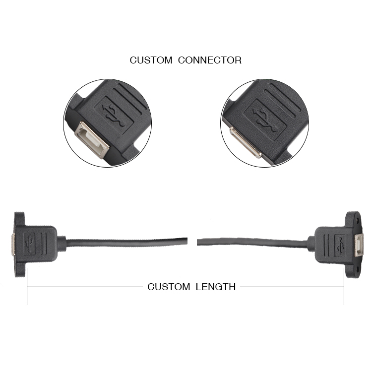 65in Extension Cable Harness Panel Mount USB2.0 Female To Female Cable Assembly