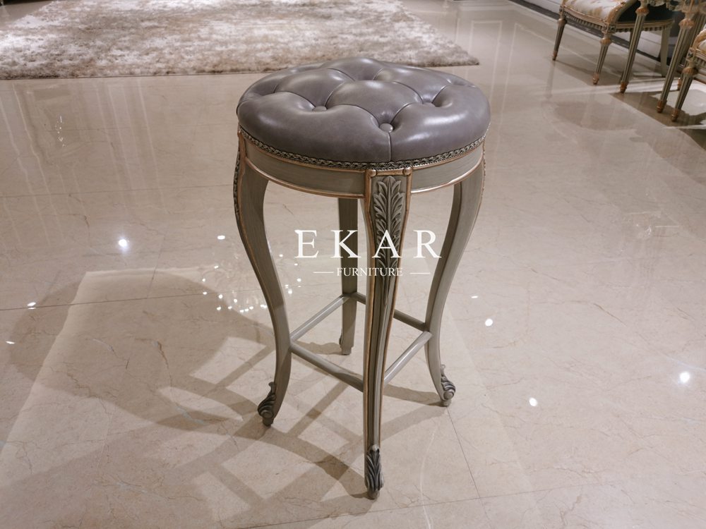 Luxury Classic Wood Stool Leather Antique Bar High Chair