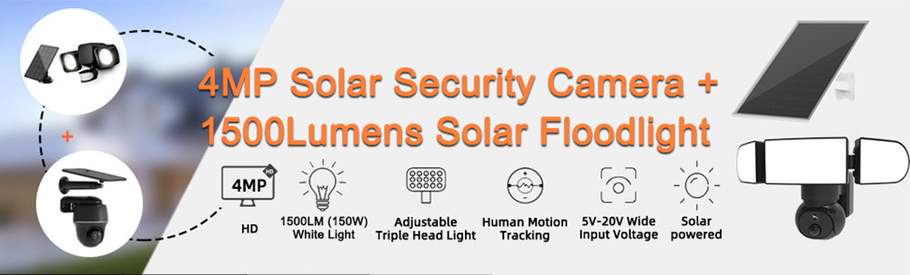 Built In Battery Home Security Camera Support Human Motion Tracking Solar Floodlight Camera