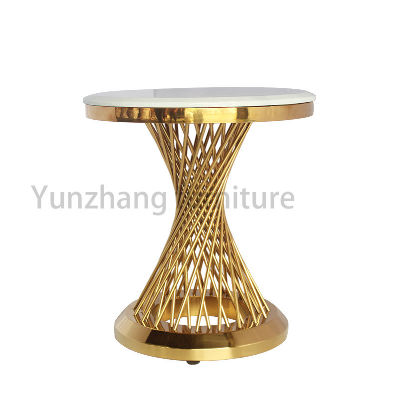 Gold / Rose Gold / Silver Round Side Table Steel Tube Base For Living Room