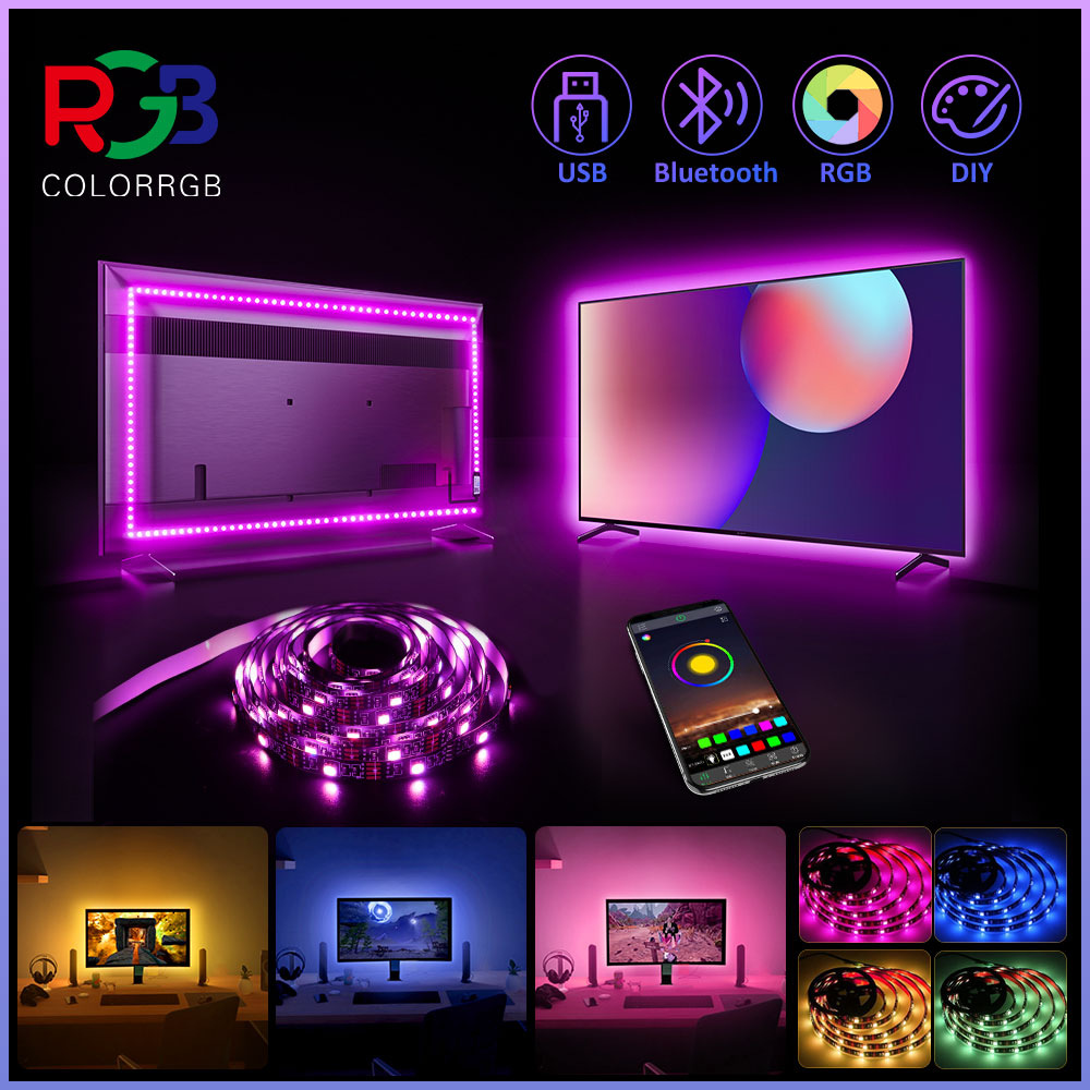 Support Dimmer Yes 5m RGB Strip Light Set With 24keys Bluetooth 5V RGB SMD 5050 LED