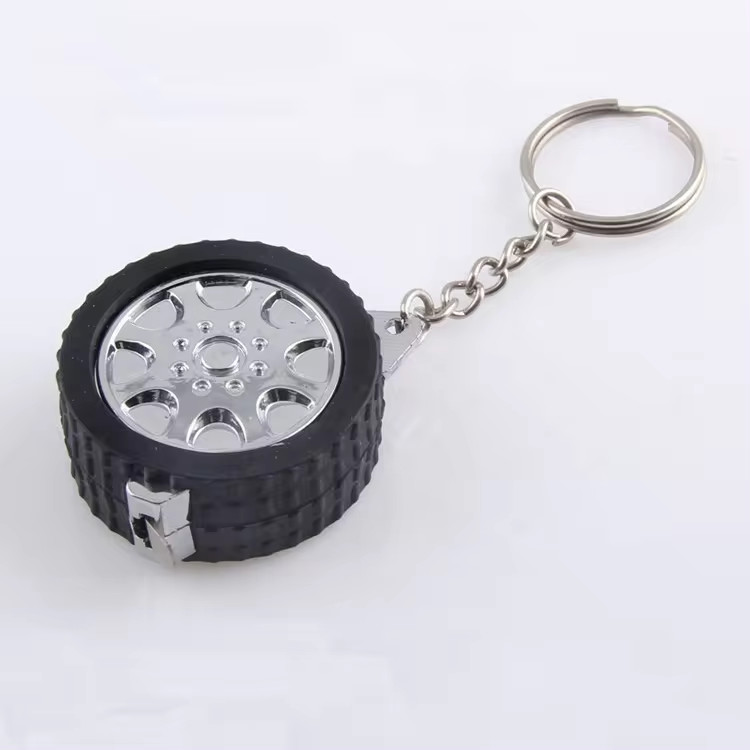 Custom Logo Auto Tyre Tire Shaped Promotional Gifts Mini Retractable Steel Tape Measure Keychain Measuring Tape