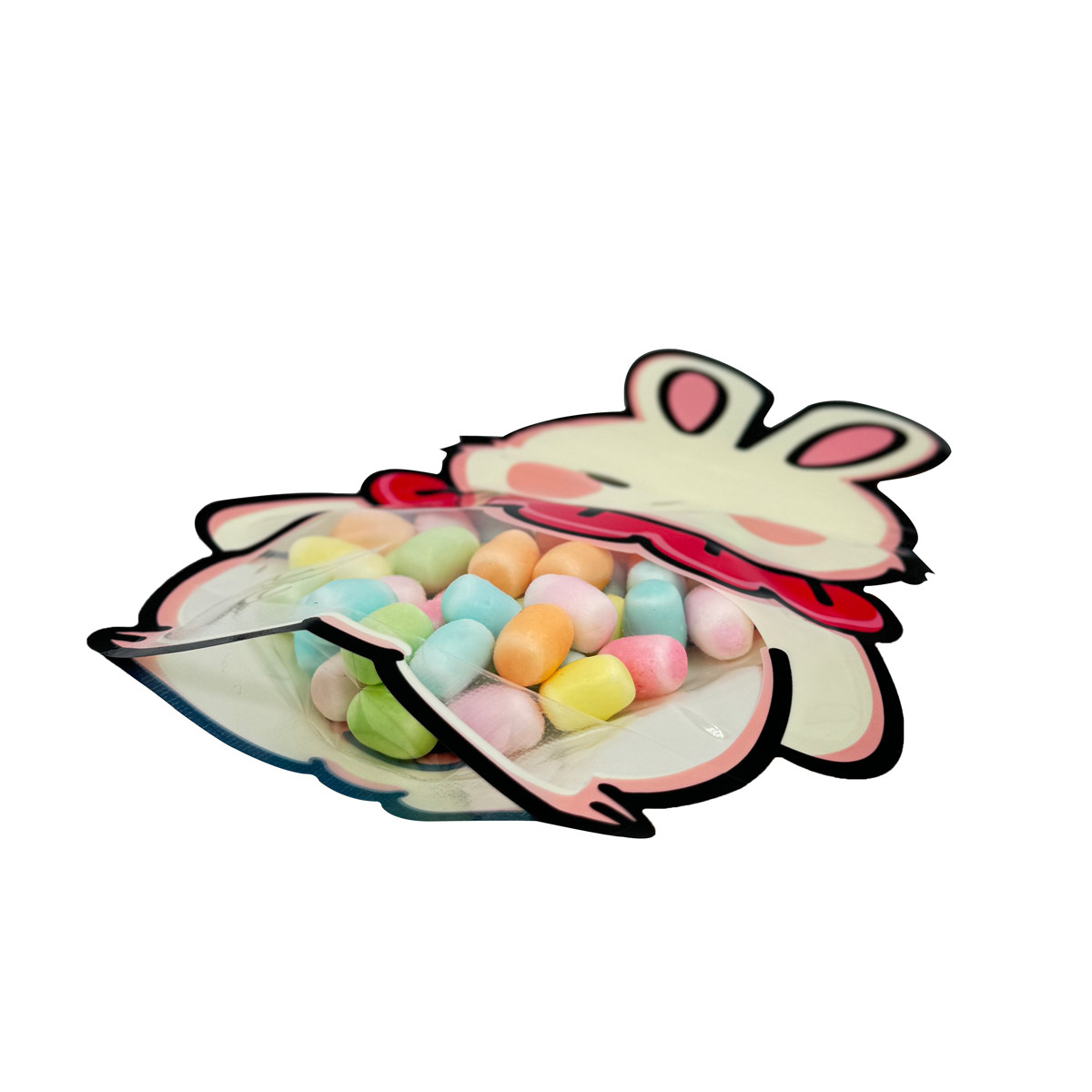 Custom Lovely Rabbit Die-cutting Shape Stand Up Window Pouch Bags with Zipper for Children Snacks Food Packaging