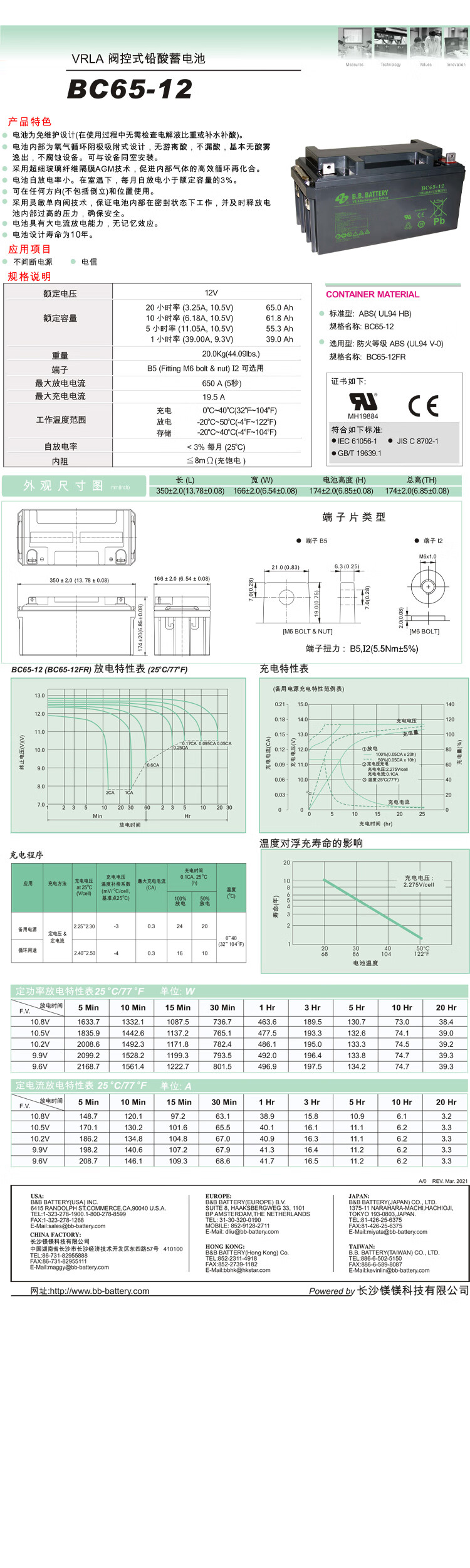 Deep Cycle BB Battery 12V 65Ah BC65-12 High Rate Discharge Lead-acid Battery