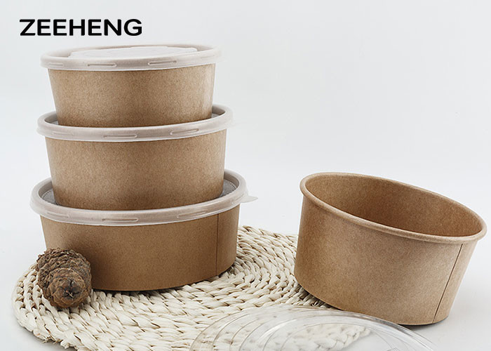12oz 400ml Single Pe Coating Kraft Paper Salad Bowl With Lid , Eco Friendly