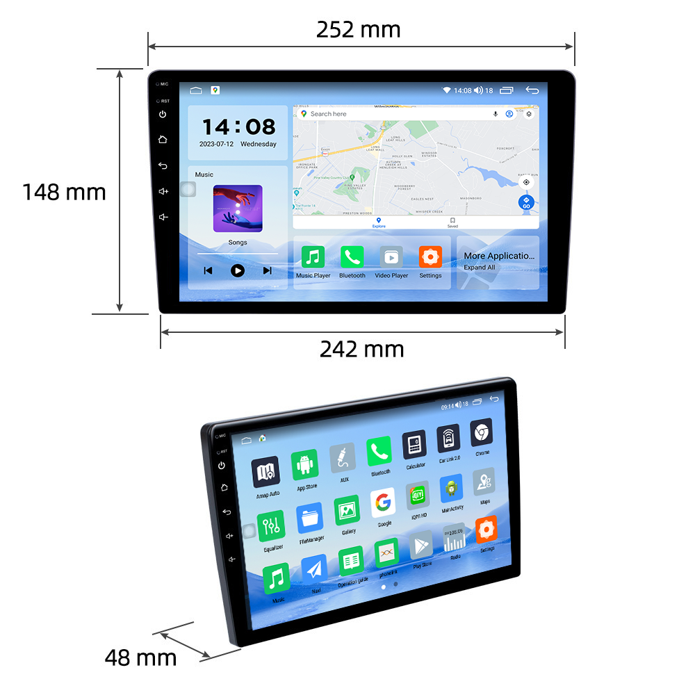Universal Car Fitment 13 Inch Android Touch Screen Carplay Monitors with Built-in DSP