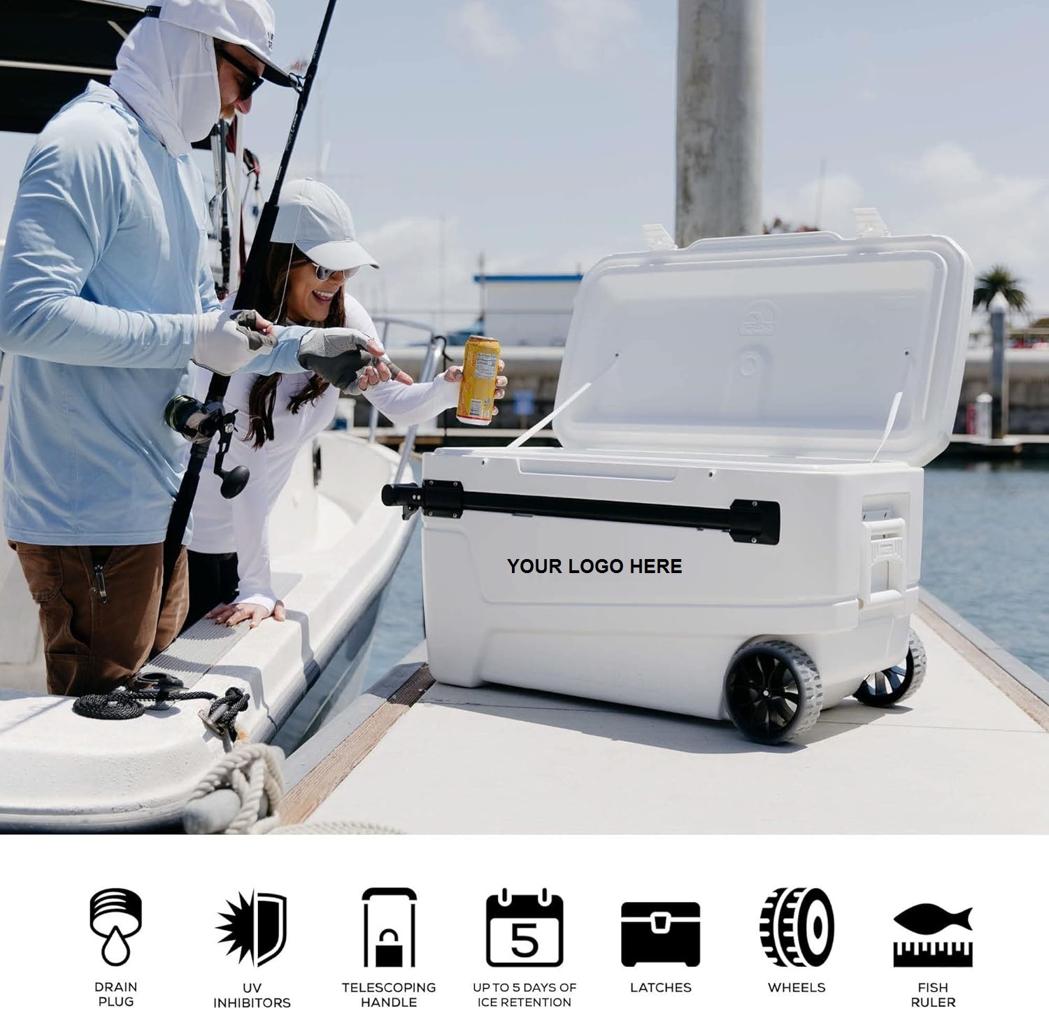 55 Quart Best Sell Ice Box 4 Wheel Premium Wheeled Cooler Foam Insulation Foldable Backrest Seat Chilly Chest