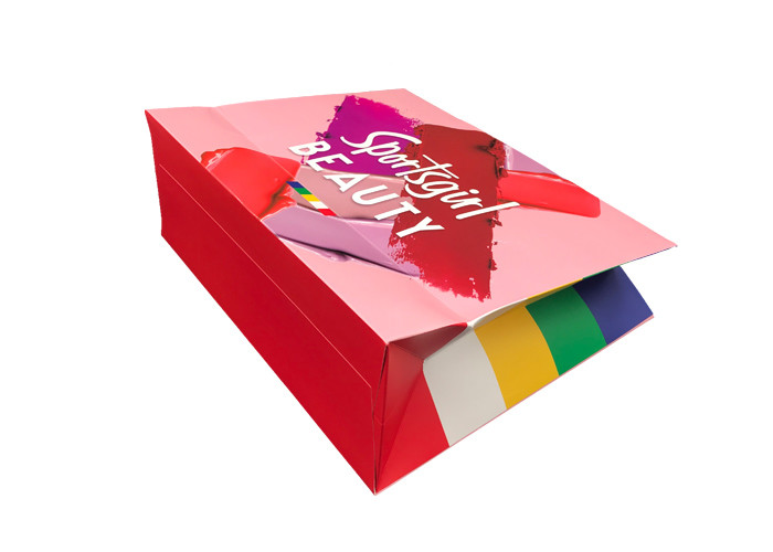 Pink Fancy Present Paper Bag / Natural Paper Gift Bags Customized Logo