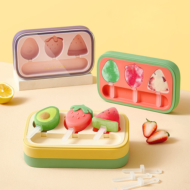 Kids Cartoon Popsicle Molds Non-Stick Flat Design Easy Release Stackable Food-Grade Silicone Ice Pop Cream Molds with Reusable Sticks