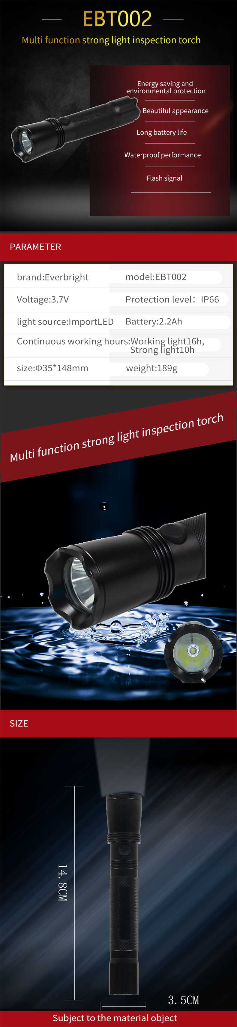 1600 Lumens LED Glare Illumination Flashlight IP66 Hunting And Fishing Torches
