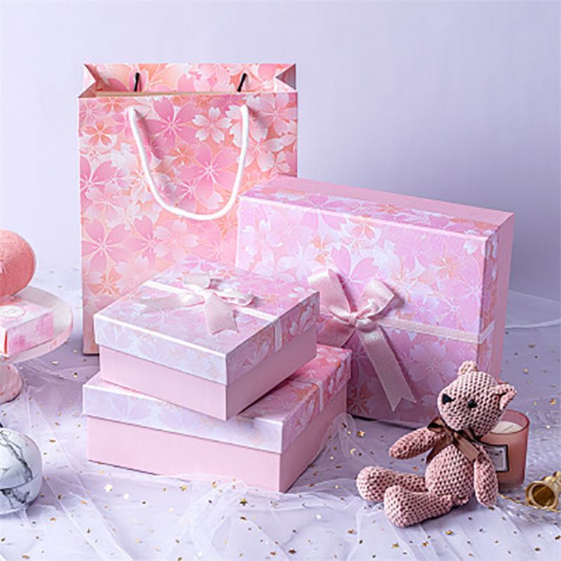 Ribbon Bow Tie Lid and Base Carton Box, Luxury Gift Paper Packaging Boxes