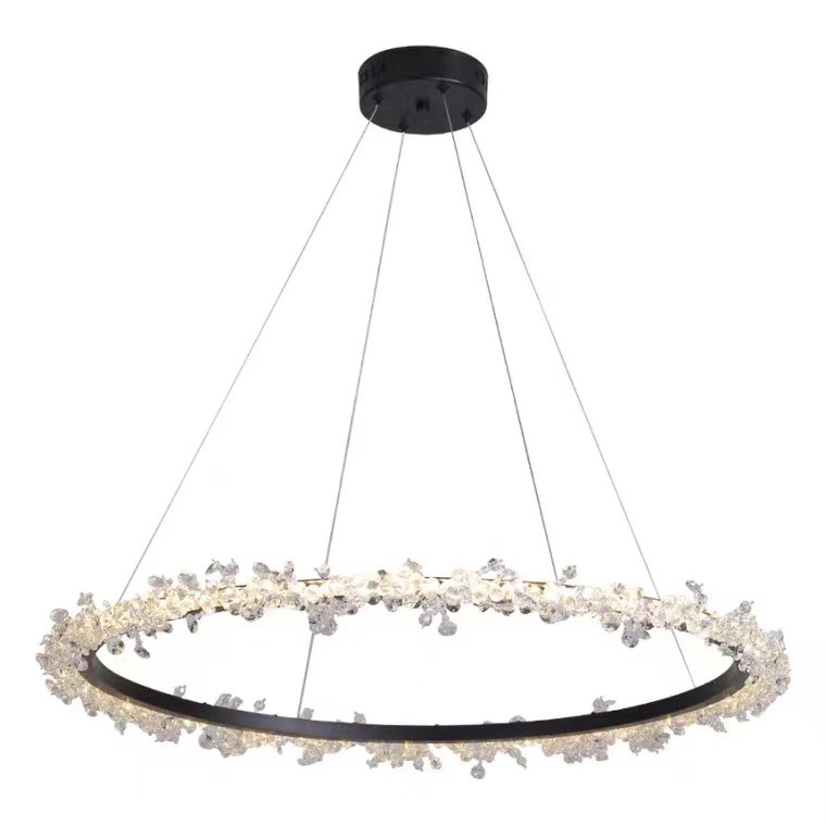 Modern Style Hanging Lighting Luxury Circle Rings Pendant Light Ceiling LED Crystal Chandelier