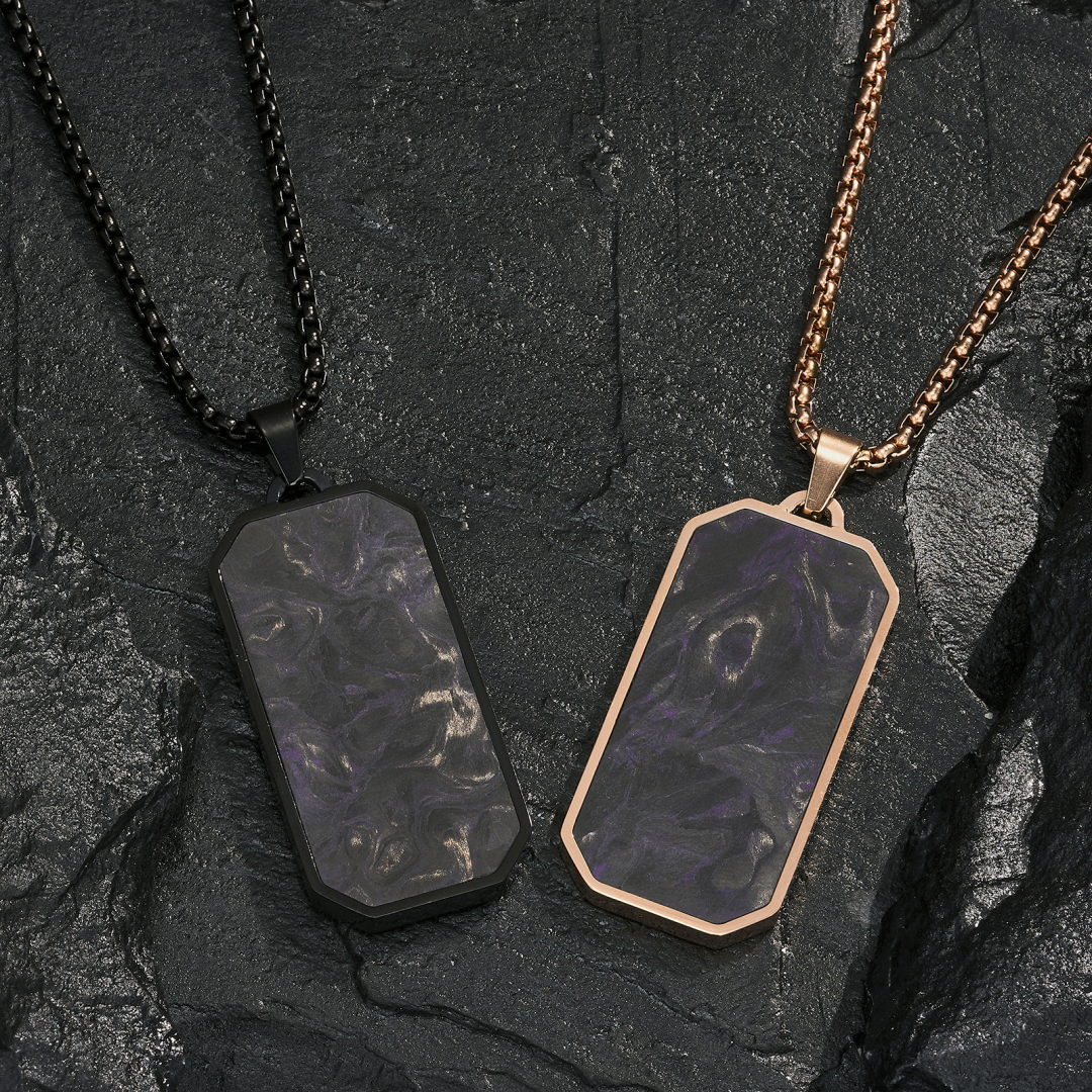 Rectangle Men's Forged Carton Fiber Pendant Stainless Steel Plated Cross 14k Gold Necklace
