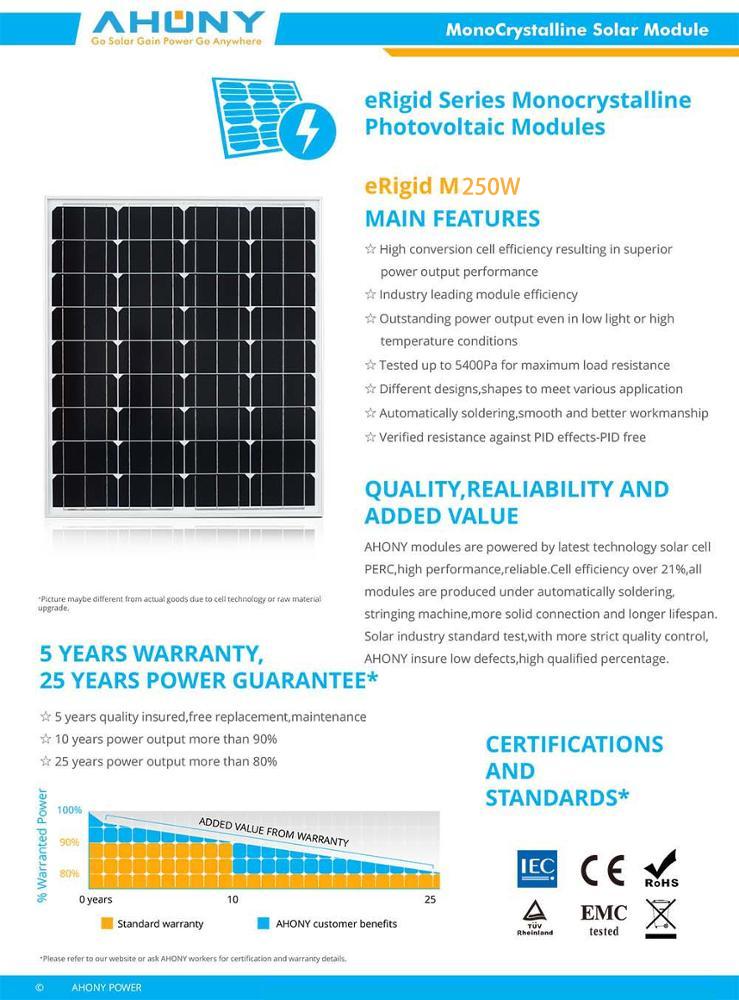 25years 250w 260w 270w 300w 360w 60 72cell glass Solar Panel rigid pv module 12 24 18v For On Grid System roof house