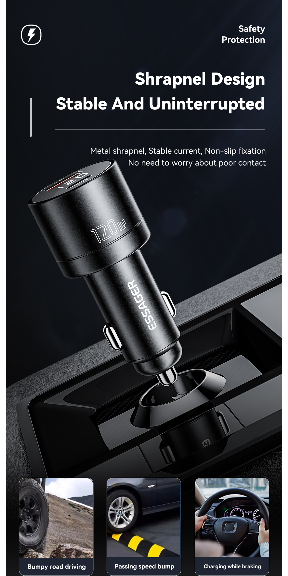 ESSAGER FSJ-009 Series 120W Cell Phone Quick Car Charger Outlet