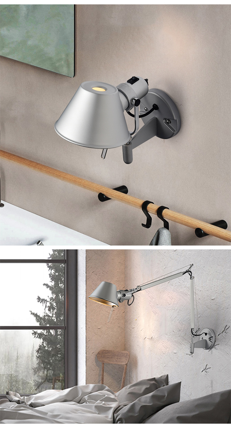 American Black Silver Wall Light E27 for Bedside Office Living Room Rotatable Long Arm Wall Lamp(WH-OR-233)