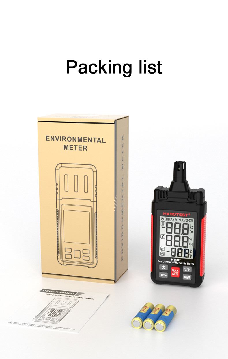 HT607 LCD Digital Temperature Humidity Meter Professional Laboratory Thermo-Hygrometer Farm Plastic Shed Moisture Meter