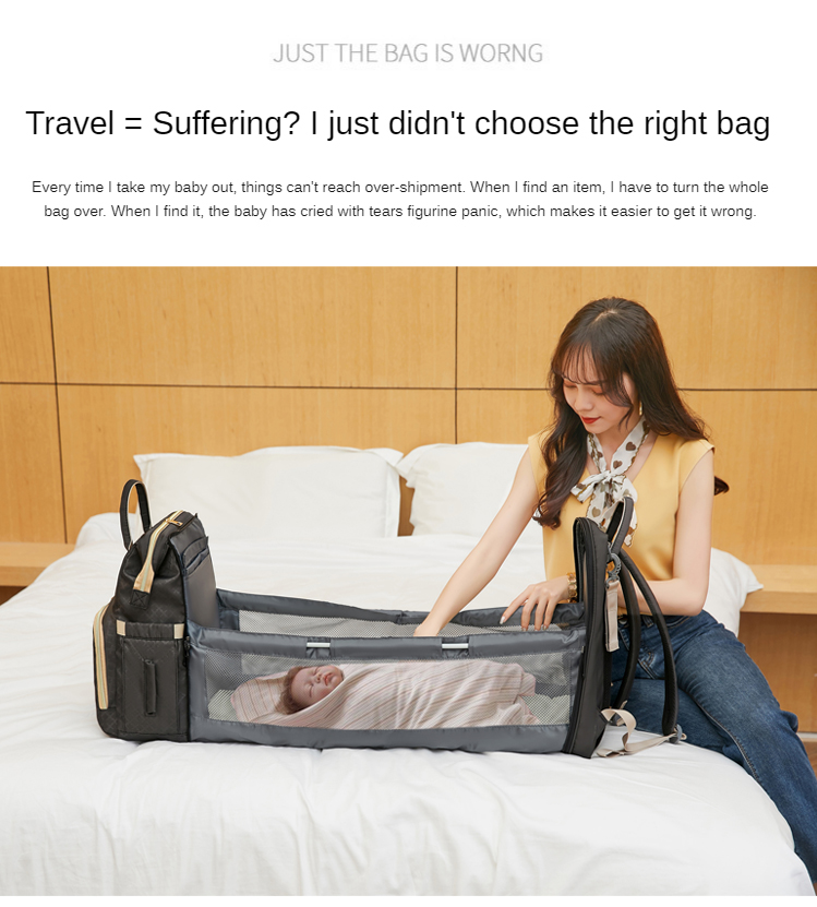Fashion Mother Bag Portable Light Folding Design Crib Mother Multifunctional Diaper Backpack