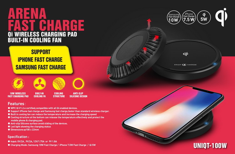 QI Universal 15W 10W 7.5W 5W Fast Wireless Charger With Cooling Fan
