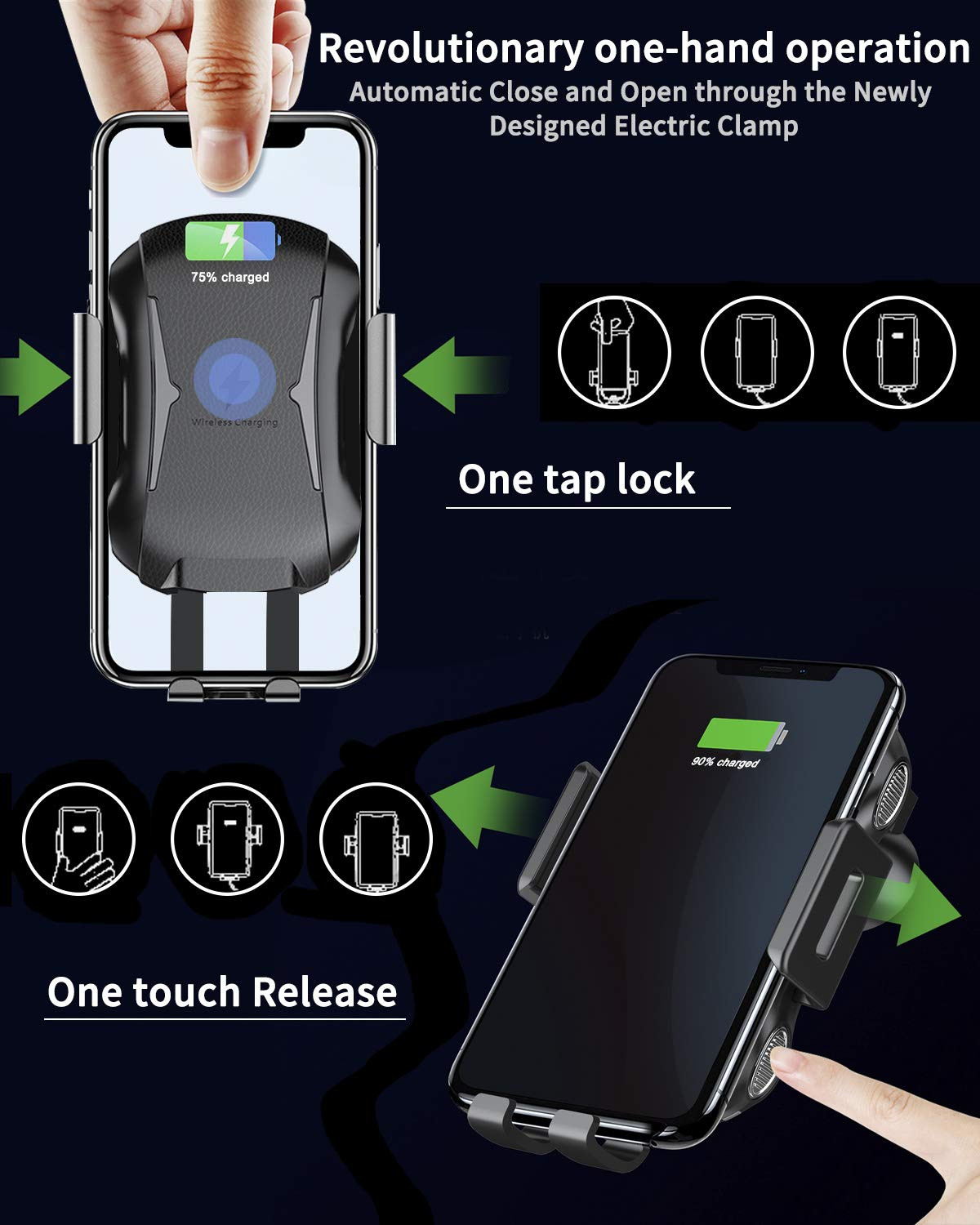 Induction Wireless Charging Station 10w 7.5w 5w Car Mount Phone Holder with Automatic Arms