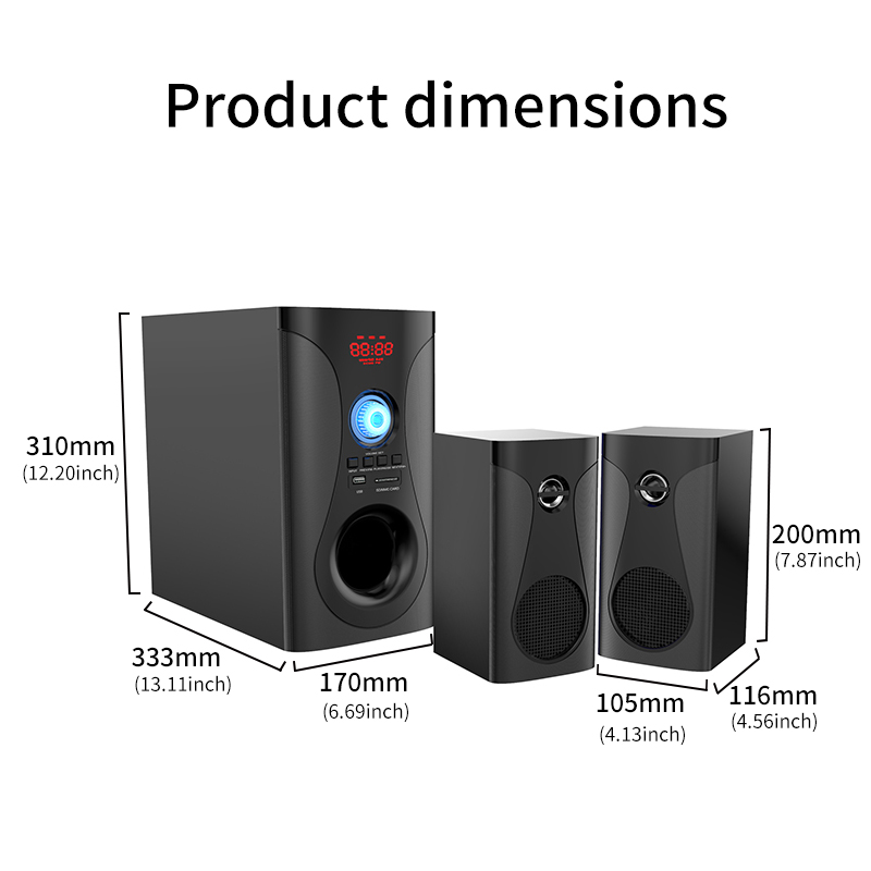 HiFi Surround Sound Electronic Home Theater 2.1 Multimedia Speaker System for Leisure